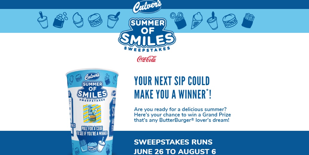 Culver’s Summer Of Smiles 2023 Sweepstakes Enter To Win 10,000 Cash